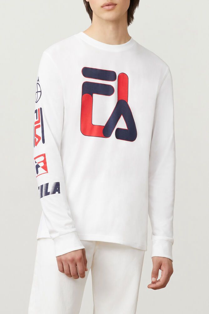 Fila Sandro Long Sleeve White T-Shirt Mens - NZ 14530-QHMV